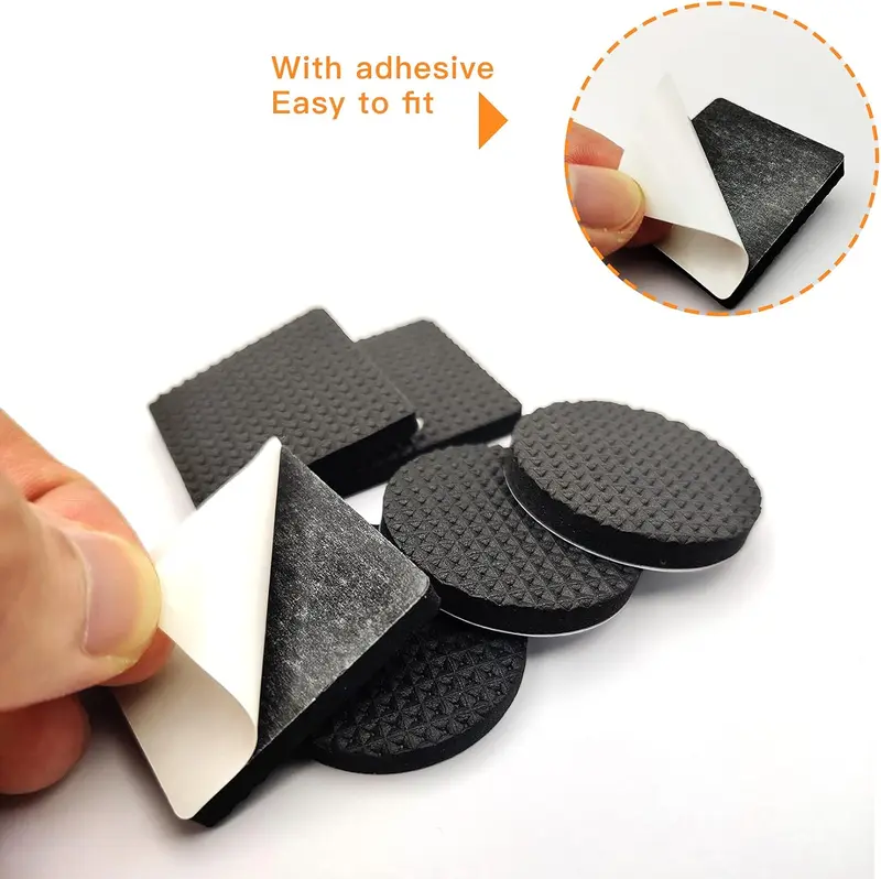 60 Pcs Furniture Feet Pads, Non-Slip Rubber Furniture Pads, Self Adhesive Table Chair Leg Floor Protectors, Round Square Rubber Feet for Chair Legs, Tiled, Carpet, Hardwood Floor Protectors 2
