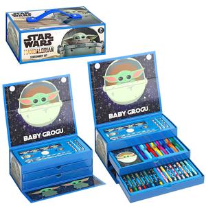 Star Wars The Mandalorian 34pc Kids Colouring Art Stationery Set with Watercolour Felt Tip Pens Crayons and Pencils Travel Set for Children