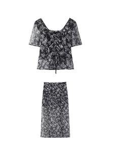 Plus-Size Printed Two-Piece Set | Slimming Office-Ready Coordinated Top & Midi Skirt | Summer Workwear with Versatile Styling