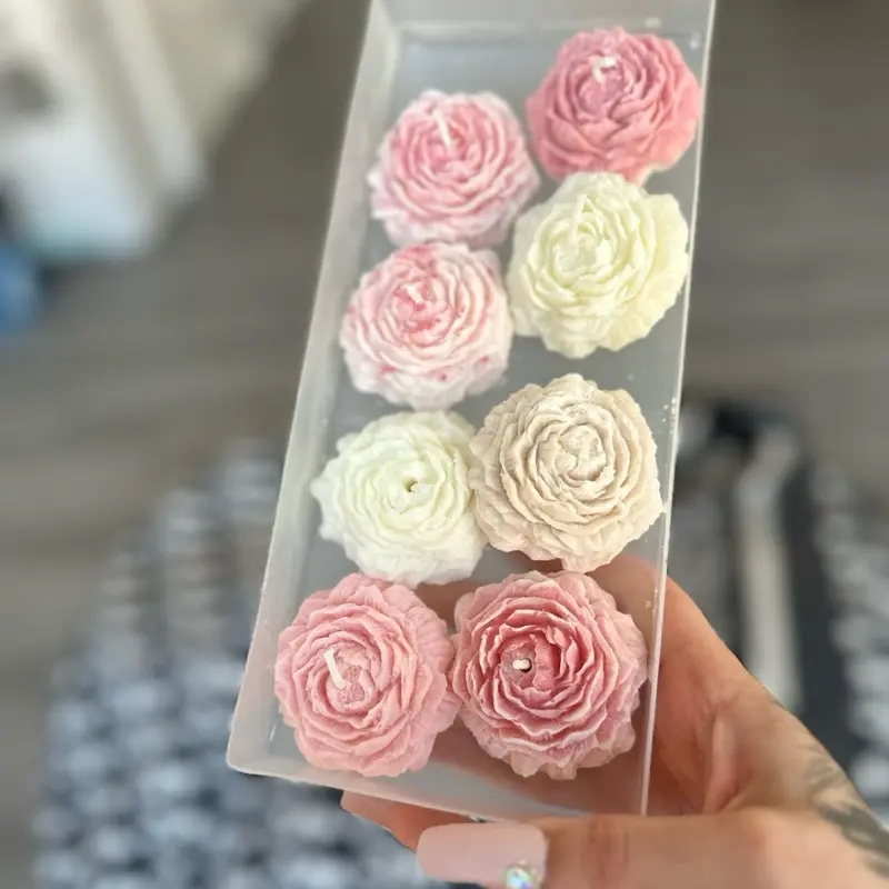Set of 8 Peony Flower Scented Candles - Emboquet Decor Ornaments Wedding Anniversary Gift 2