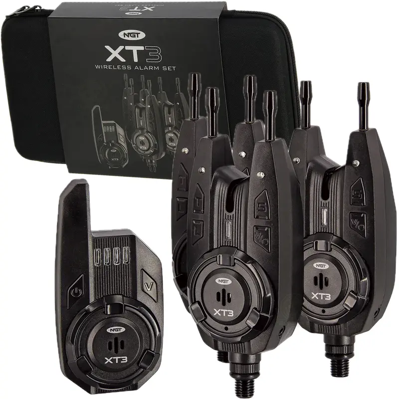 NGT XT3 Wireless 3+1 Bite Alarm Set With Receiver & Case Carp Fishing Alarms 0