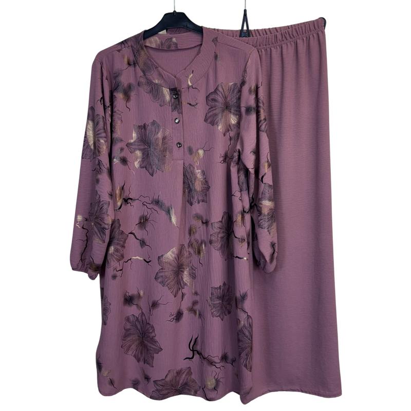 Ladies Gold Print Coord Set Collared Top with Wide Leg Trousers 8-16 6