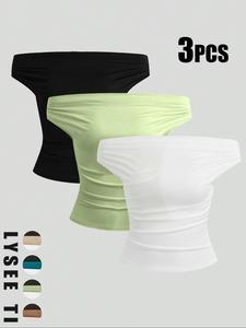 Women's Solid Off Shoulder Tee, Casual Fashionable Short Sleeve T-shirt for Daily Wear, Ladies Clothes for All Seasons