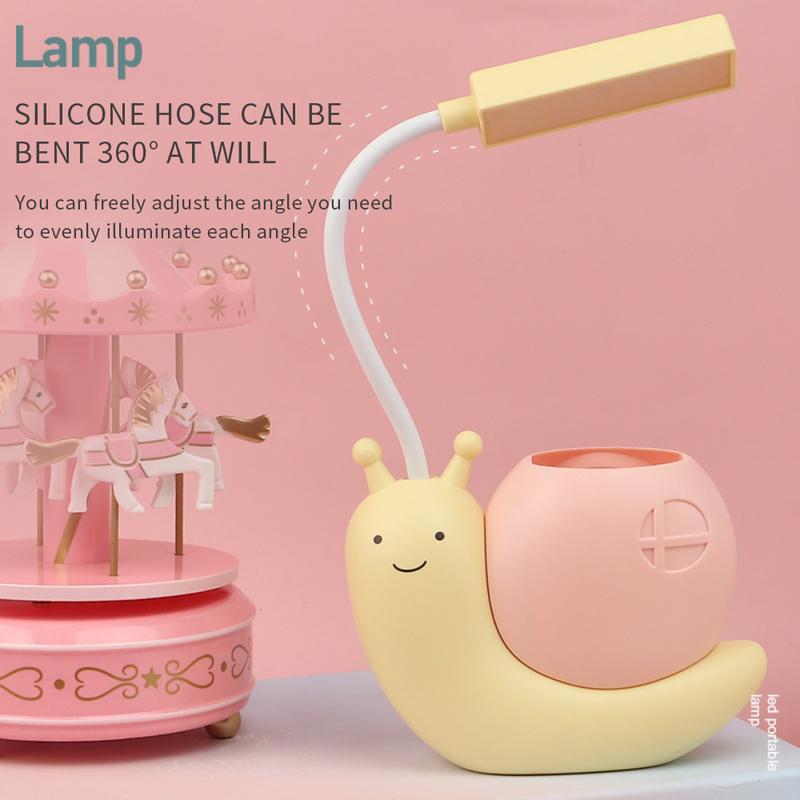 Cartoon Table Lamp Cute Snail Night Light USB Rechargeable LED Table Light Child Eye Protection Desk Lamp Reading Lamp With Pen 2