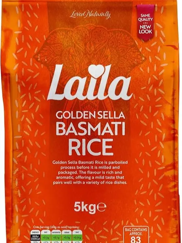 Laila Golden Sella Basmati Rice 5kg Long Grain Easy Cook Pre-Steamed Gluten Free Basmati-Style 0