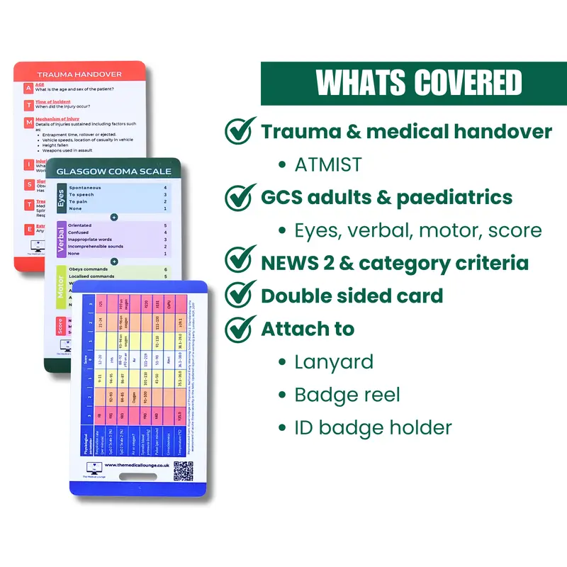 Patient Assessment Card Bundle | NEWS2, GCS (Adult and Paediatric) and ATMIST Handover | Lanyard Cards for Paramedics, Nurses & Students 3