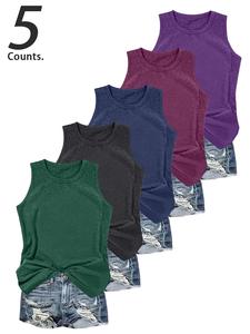 Women's Solid Round Neck Tank Top, Casual Sleeveless Top for Daily Wear, Ladies Clothes for All Seasons