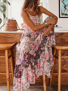 Women's Floral Print Long Dress, Boho Bohemian Sleeveless A Line Dress for Beach Holiday Vacation, Slip Dress, Ladies Summer Clothes, Sundresses, Sun Dress, Womenswear