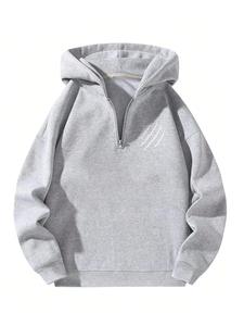 Men's Solid Half Zip Hoodie, Casual Loose Long Sleeve Hooded Sweatshirt for Fall & Winter, Men's Clothes for Daily Wear