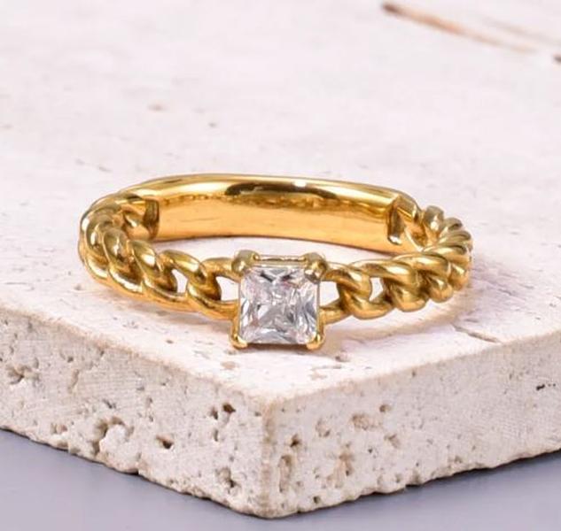Chain Ring - Stainless Steel Zircon 18K Gold Plated Rings 0