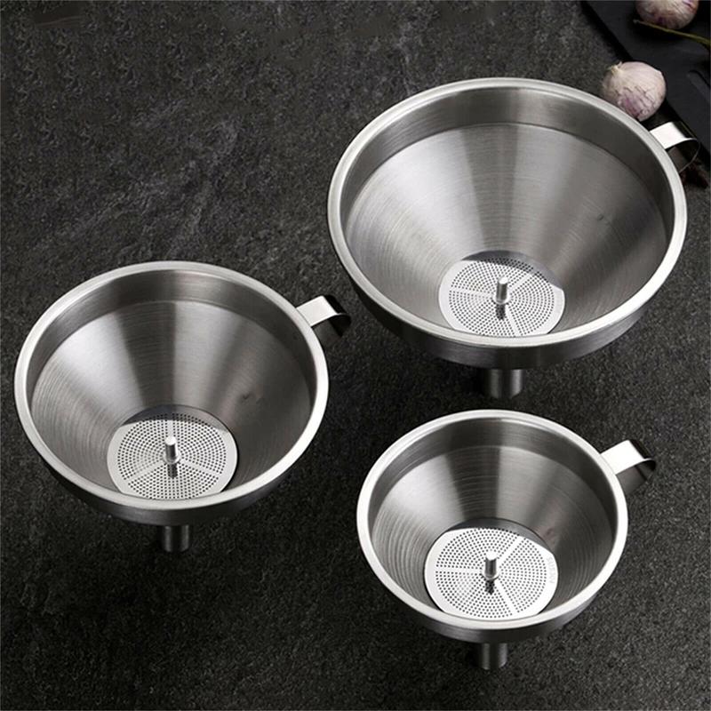 2x Stainless Steel Funnel Oil Liquid Funnel Metal Funnel with Detachable Filter 5