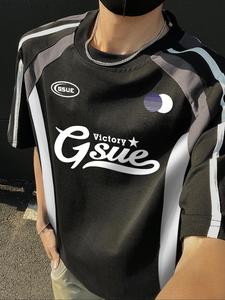 Men's Patchwork Letter Print Short Sleeve Tee, Regular Fit Casual Round Neck T-shirt for Summer, Men's Top for Daily Wear