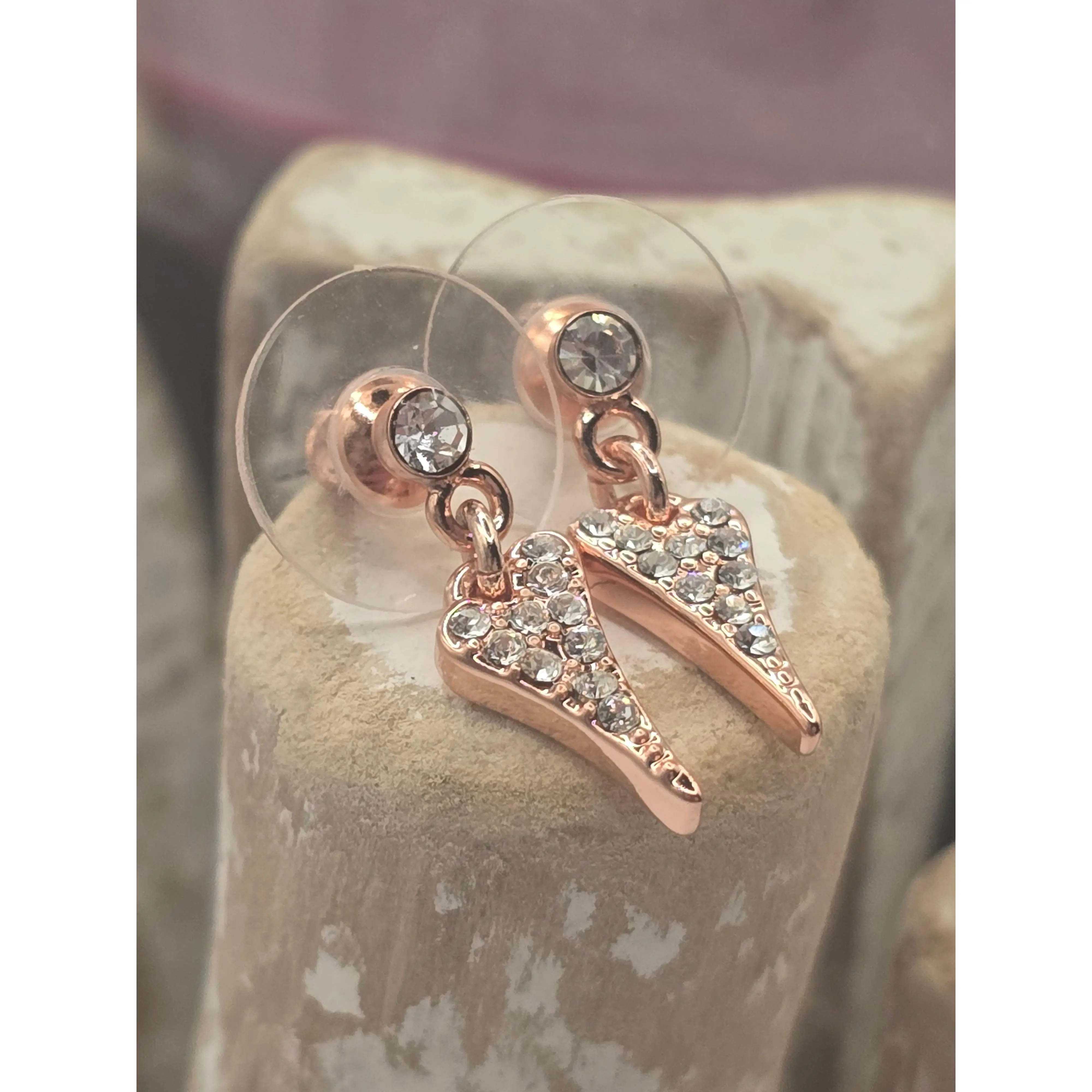 Rose Gold Small Diamante Heart Earrings*