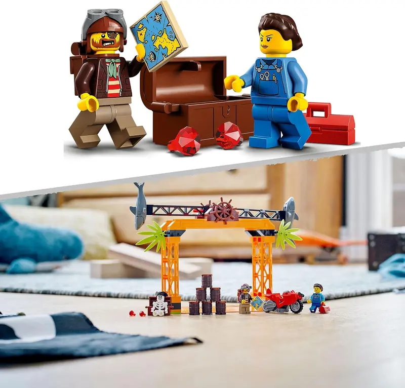 LEGO 60342 City Stuntz The Shark Attack Stunt Challenge Adventure Series Toy with Flywheel Powered Stunt Bike & Racer Minifigure, Toys for Kids 5 Plus Year Old 1