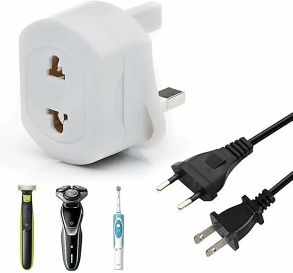 Shaver Adaptor Plug UK Charger Adapter, EU/US to UK Plug Travel Adapter, 2 Pin To 3 Pin Adapter Plug for Shaver Adapters/Toothbrush/Shaving Razors Plugs Adapters for Home Travel (1)