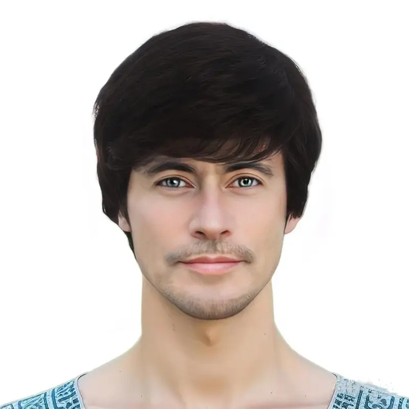 New synthetic synthetic fiber wig men's short black hair full head hair micro volume high temperature silk full head wig 0