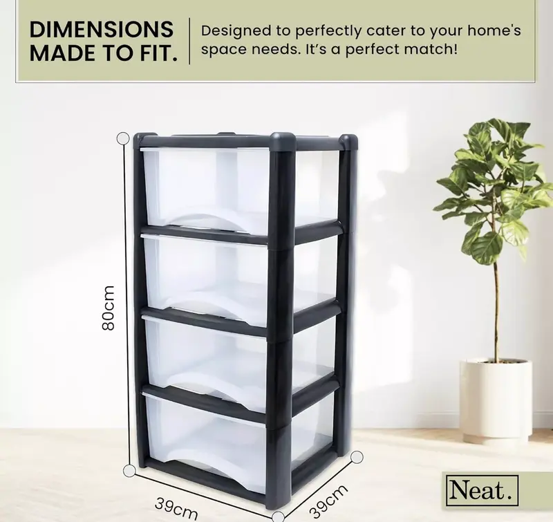 LARGE 4 PLASTIC DRAWERS -TOWER UNIT TROLLEY CHEST DRAWER SCHOOL OFFICE HOME 2