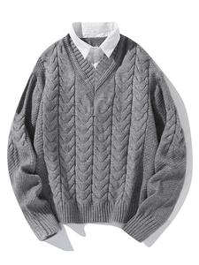 Men's Patchwork 2-IN-1 Textured Drop Shoulder Cable Knit Sweaters, Loose Casual Long Sleeve Half Button Jumper for Spring & Fall, Fashion Men's Knitwear for Daily Wear