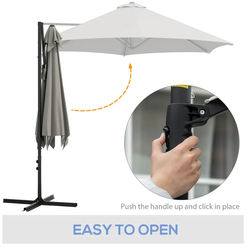 Outsunny 2.5m Rotating Cantilever Parasol - Light Grey 3