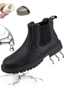 Men's Classic Solid Color Work Boots, Fashionable Steel Toe Boots for Daily Wear, Durable Comfortable Outdoor Work Shoes