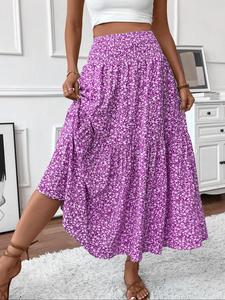 Women's Ditsy Floral Print Skirt, Boho Casual A Line Long Skirt for Beach Holiday Vacation, Ladies Summer Clothes