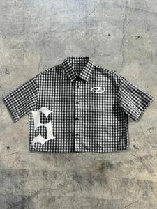 Men's Regular Letter Print Short Sleeve Casual Style Shirt Retro Gingham Shirt for Daily Wear, Fashion Men's Top for Summer