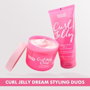 Umberto Giannini Curl Jelly Dream Styling Duos, Options Including: Curl Jelly & NEW Curl Jelly Crème or Curl Jelly & NEW Curl Jelly Slick Stick. Suitable For All Types of Waves, Curls & Coils. Styling Duos For Curly Hair