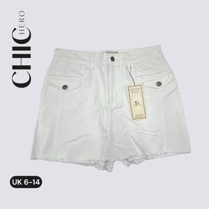 Chichero Stretchy Casual Comfort Jeans Mini Skort with Pocket Details in Ivory Denim