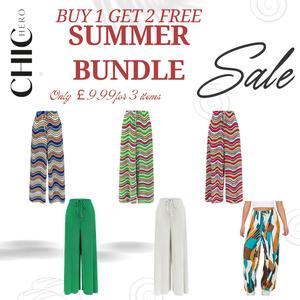 (UK16-20) ChicHero £9.99 Spring Bundle (Buy 1 Get 2 Free): Women's Wide Leg Pants High Elastic Waisted Long Casual Trousers Multi Print Loose Pleated Trouser Colours (No return, No refund, No exchange)