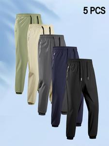 Men's Solid Color Zipper Pants, Regular Fit Casual Comfy Breathable Jogger Pants for Daily Wear, Men's Bottoms for Summer