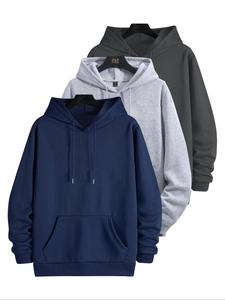 Men's Solid Drawstring Pocket Hoodie, Casual Loose Long Sleeve Hooded Sweatshirt for Spring & Fall, Fashion Men's Clothes for Daily Wear