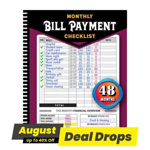 Bill Payment Tracker Notebook, Monthly Bill Organizer and Cleaning Planner for Budget Finance, Finance and Payment List Organizer, Finance Checklist