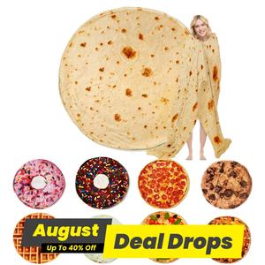 Food Themed Blanket, 1/2 Counts Realistic Donut & Pizza & Tortilla Pattern Throw Blanket, Soft Comfortable Nap Blanket for Home & Office