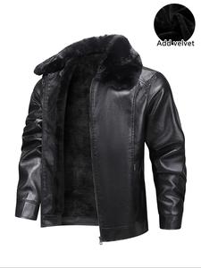 Men's Solid Color Thermal Lined PU Leather Jacket, Casual Long Sleeve Zip Up Collared Outerwear for Fall & Winter, Men's Clothes for Daily Wear