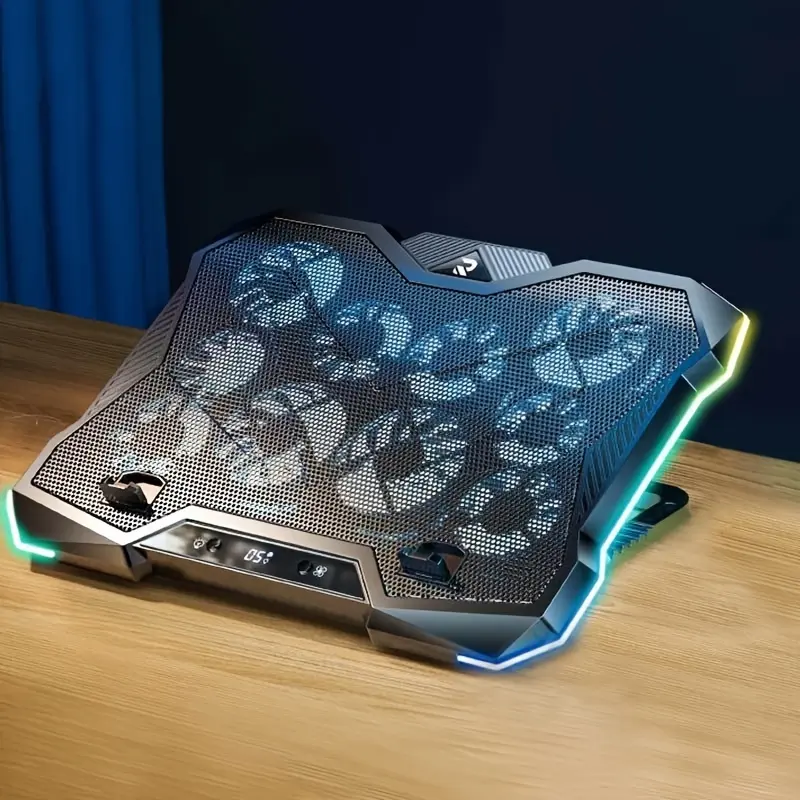 Gaming Laptop Cooling Pad with 10 Cooling Fans, Laptop Cooler Stand with 8 Height Adjustments, RGB Cooling Pad 12-18 Inch, 7 Light Modes, Desktop or Laptop Use