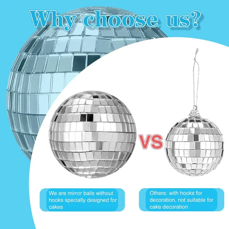 Disco Ball Cake Decorations, 10 PCS Disco Ball Cake Toppers Cupcake Toppers 1970s Disco Themed Cake Toppers for Disco Theme 70's Party Supplies (4 Size), Silver 4