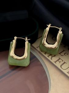 Vintage Style Hollow Out U Shape Design Hoop Earrings, Resin Ear Hoop, Ideal Fashion Jewelry Gift for Women,  Turquoise Jewelry, Gifts for Wife