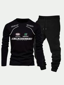 Men's Letter Print Sweatshirt & Sweatpants Set, Casual Long Sleeve Pullover & Jogger Pants, Men's Spring & Fall Clothes