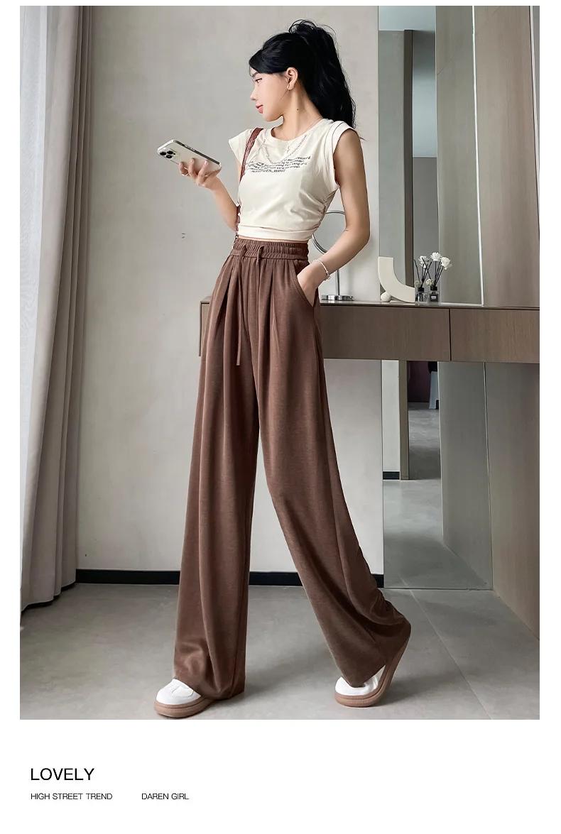 Product Introduction of 2025 New Summer Women's Casual Pants High Waist Solid Minimalism Loose Floor Length Wide Leg Trousers Female 52