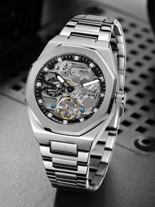 Men's Business Fashion Hollow Out Design Automatic Mechanical Watch, Fashion Watch for Party, Daily Clothing Decor, Trendy All-match & Exquisite Watch for Gift