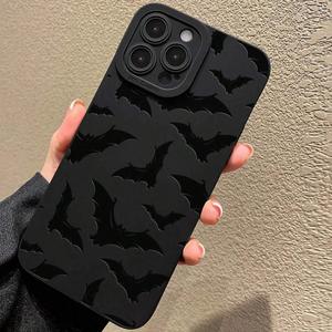 Bat Pattern Phone Case, Shockproof Phone Protective Cover, Durable Phone Accessory Compatible with iPhone 11 12 13 14 15 Series, Smartphone, Cellphone, Protector, Black