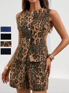 Women's Button Denim Vest & Denim Shorts Two-piece Set, Casual Fashion Fitted Sleeveless Top & Denim Shorts for Daily Outdoor Wear, Ladies Clothes for Summer, Sleeveless Matching Sets, Womenswear, Casual Outfits Women