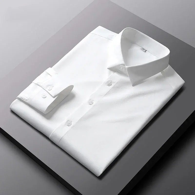 Men's Casual and Fashionable Long Sleeved Solid Color Shirt Non Ironing and Wrinkle Resistant Business Top Menswear Beige Plain Tropical Wetsuit