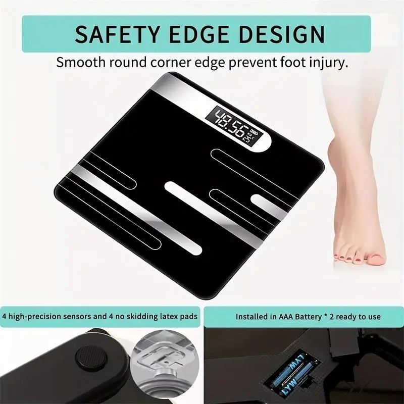 1pc Sleek Black Digital Body Weight Scale with LCD Display - Precision Floor-Standing Health Scale, Battery-Powered (36V & Under), Ideal for Bathroom Use Healthcare 2