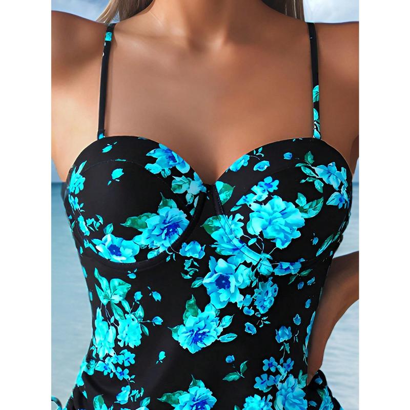 Swim Lushoire 2 pcs/Set Women Spring Break Spaghetti Strap Tankini Set, Fashion Swimwear With Detachable Strap, Elegant & Casual Beach Vacation Wear 3