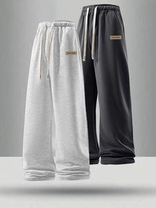 Men's Letter Label Decor Drawstring Waist Sweatpants, Casual Loose Jogger Pants for Summer, Men's Trousers for Daily Wear