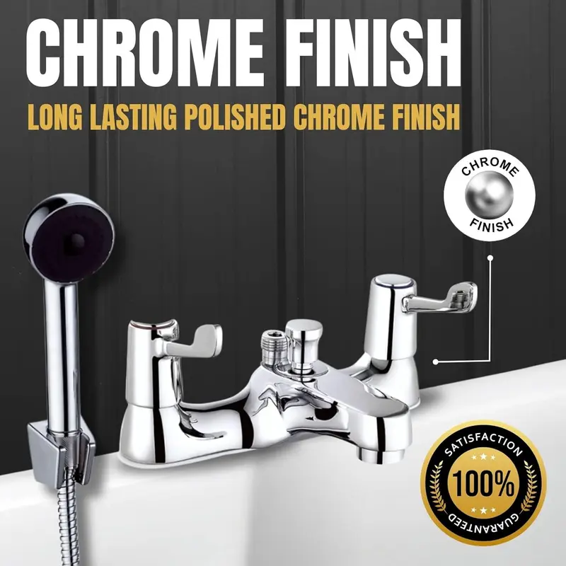 Premium Bath Mixer Taps with Shower Attachments Bath Mixer Tap with Shower Head Modern Dual Lever Deck Mounted Tub Tab Set, Shower Head, 1.5m Shower Hose 2