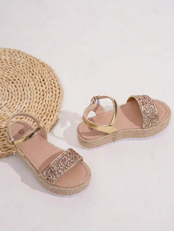 Cute Glitter Thick Bottom Rope Fashion Children's Sandals For Girls 3