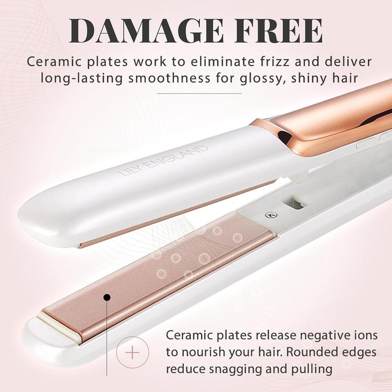 Lily England Deluxe Hair Straighteners - Ceramic 2 in 1 Flat Iron Hair Straightener & Curler - Adjustable Temperature & Fast Heating Plates - Dual Voltage 6
