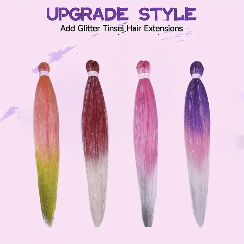 Purple Pink White 3 Tones Ombre Straight Braids Blend Hair Tinsel Festival Rave Hair Extensions for Girls Crazy Hair Day Braids 3